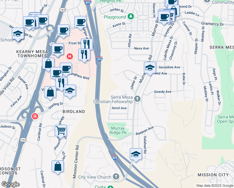 map of restaurants, bars, coffee shops, grocery stores, and more near 8650 Jenny Avenue in San Diego