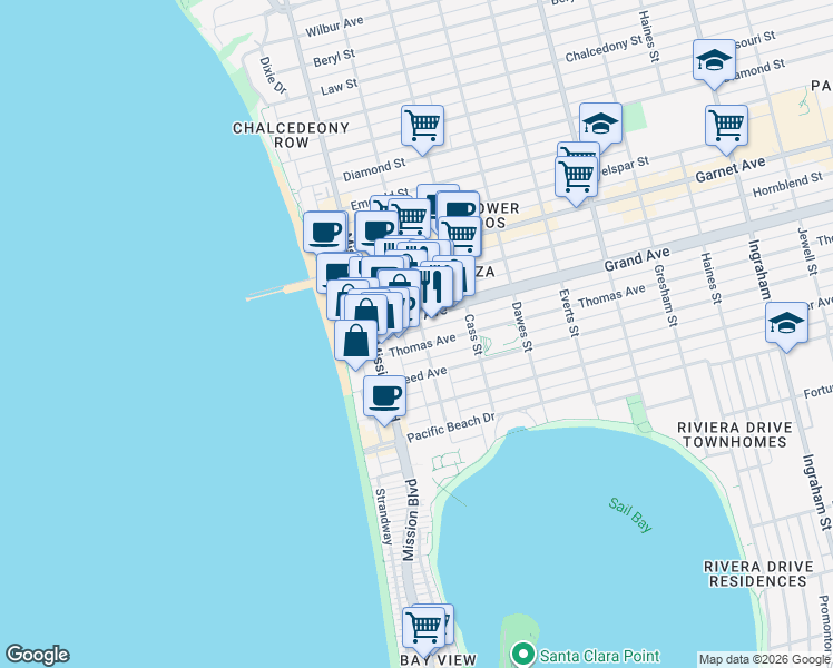map of restaurants, bars, coffee shops, grocery stores, and more near in San Diego