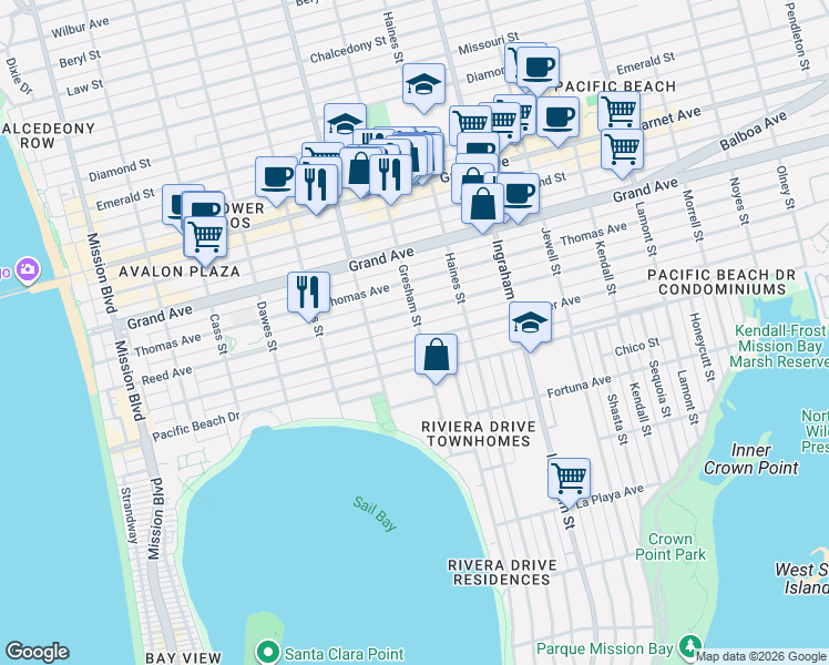 map of restaurants, bars, coffee shops, grocery stores, and more near 4211 Gresham Street in San Diego