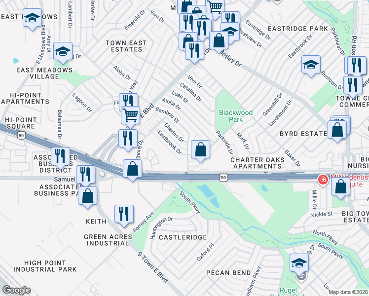 map of restaurants, bars, coffee shops, grocery stores, and more near 2009 Bamboo Street in Mesquite