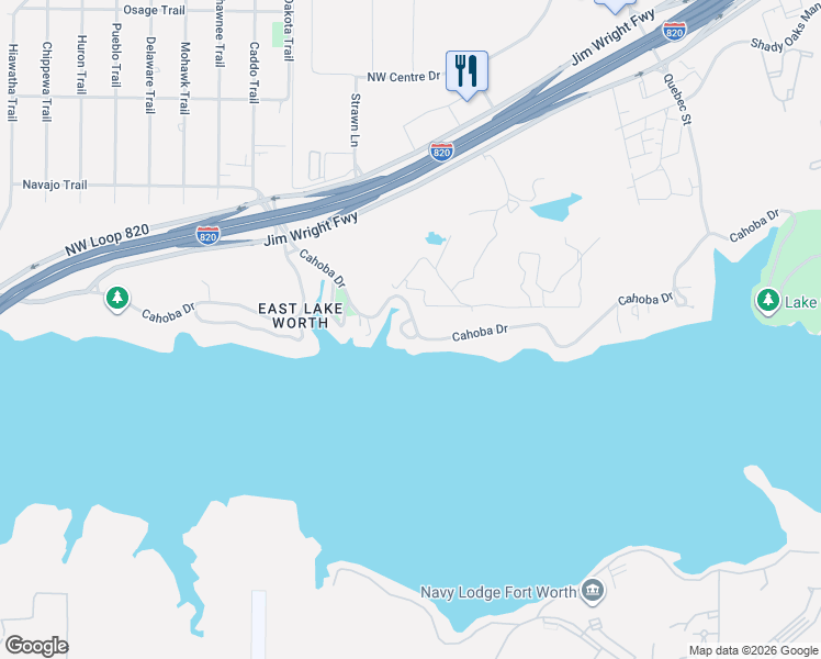 map of restaurants, bars, coffee shops, grocery stores, and more near 6800 Cahoba Drive in Fort Worth