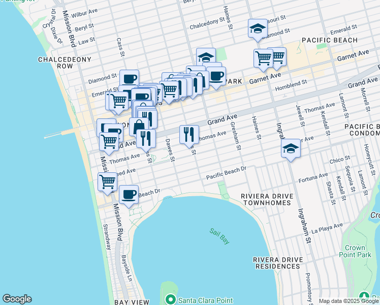 map of restaurants, bars, coffee shops, grocery stores, and more near 1170 Reed Avenue in San Diego