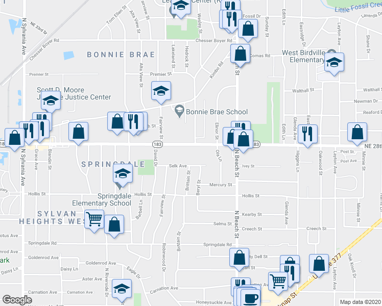 map of restaurants, bars, coffee shops, grocery stores, and more near 3710 Northeast 28th Street in Fort Worth