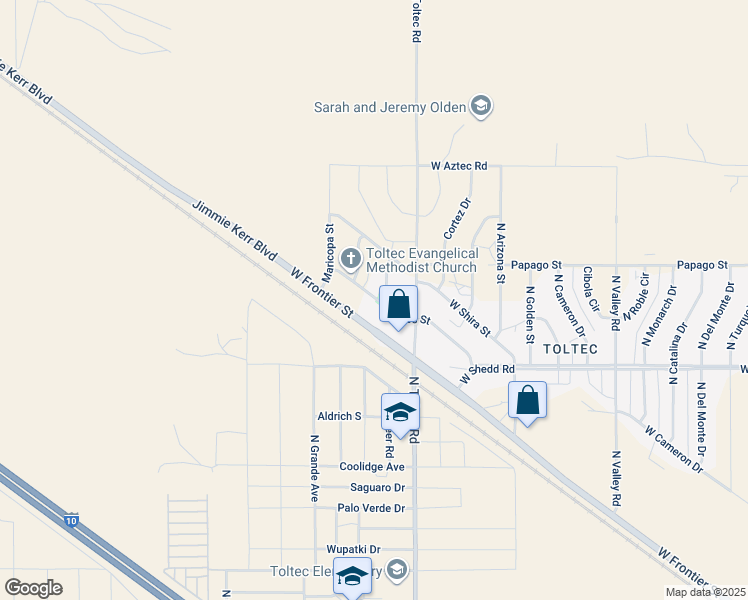 map of restaurants, bars, coffee shops, grocery stores, and more near 4101 West Giles Street in Eloy