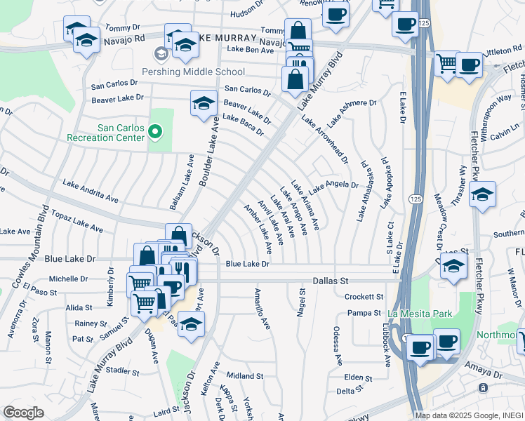 map of restaurants, bars, coffee shops, grocery stores, and more near 6324 Anvil Lake Avenue in San Diego