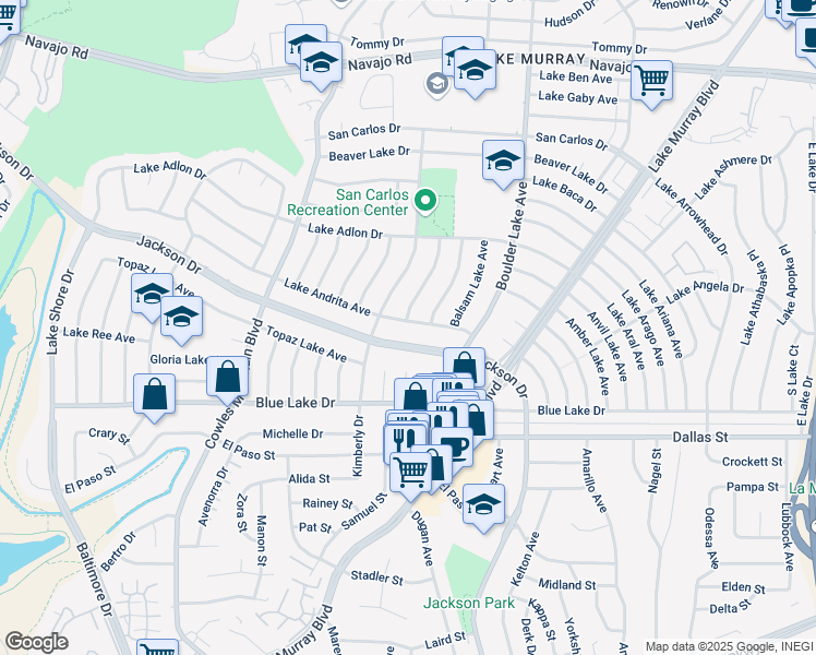 map of restaurants, bars, coffee shops, grocery stores, and more near 8139 Lake Andrita Avenue in San Diego