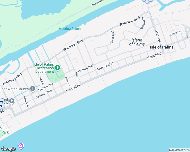 map of restaurants, bars, coffee shops, grocery stores, and more near 3103 Palm Boulevard in Isle of Palms