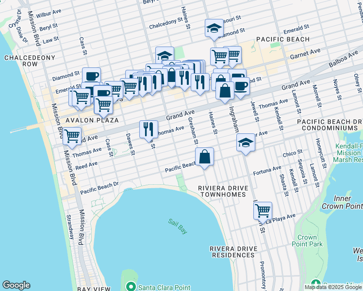 map of restaurants, bars, coffee shops, grocery stores, and more near 1319 Reed Ave in San Diego