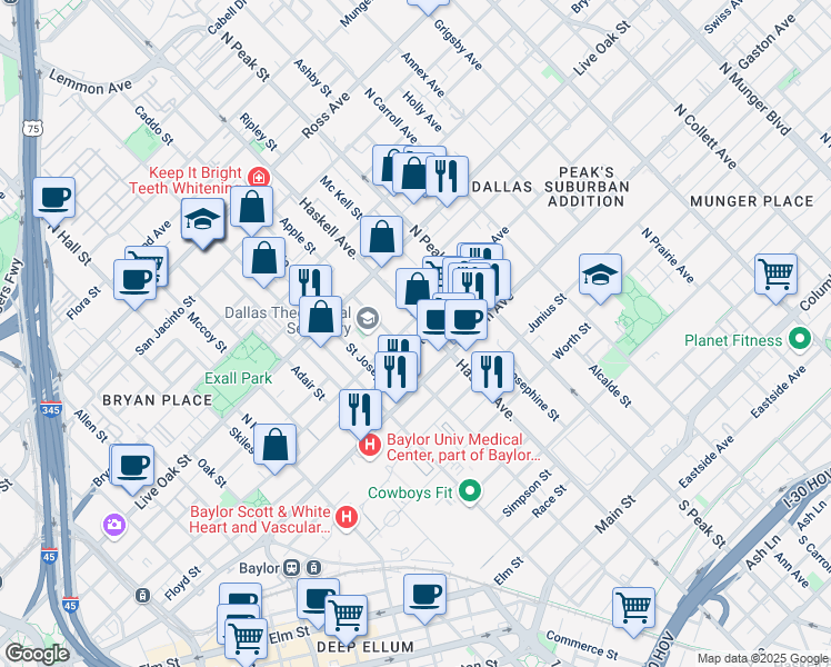 map of restaurants, bars, coffee shops, grocery stores, and more near 4022 Swiss Avenue in Dallas