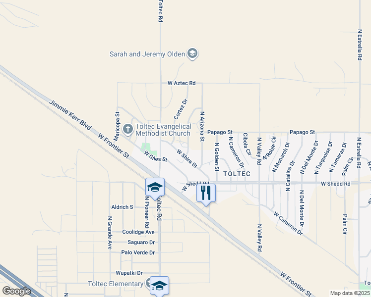map of restaurants, bars, coffee shops, grocery stores, and more near 4025 North Montezuma Drive in Eloy