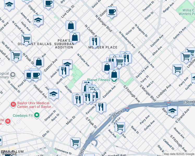map of restaurants, bars, coffee shops, grocery stores, and more near 4706 Reiger Avenue in Dallas