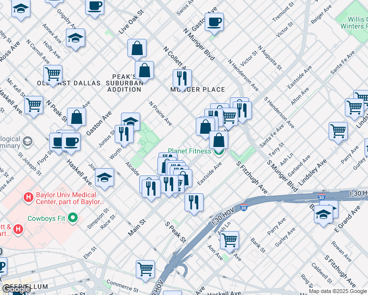 map of restaurants, bars, coffee shops, grocery stores, and more near 4706 Reiger Avenue in Dallas