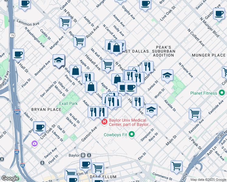 map of restaurants, bars, coffee shops, grocery stores, and more near 4022 Swiss Avenue in Dallas