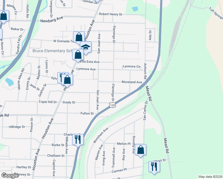 map of restaurants, bars, coffee shops, grocery stores, and more near 609 Richmond Street in Macon