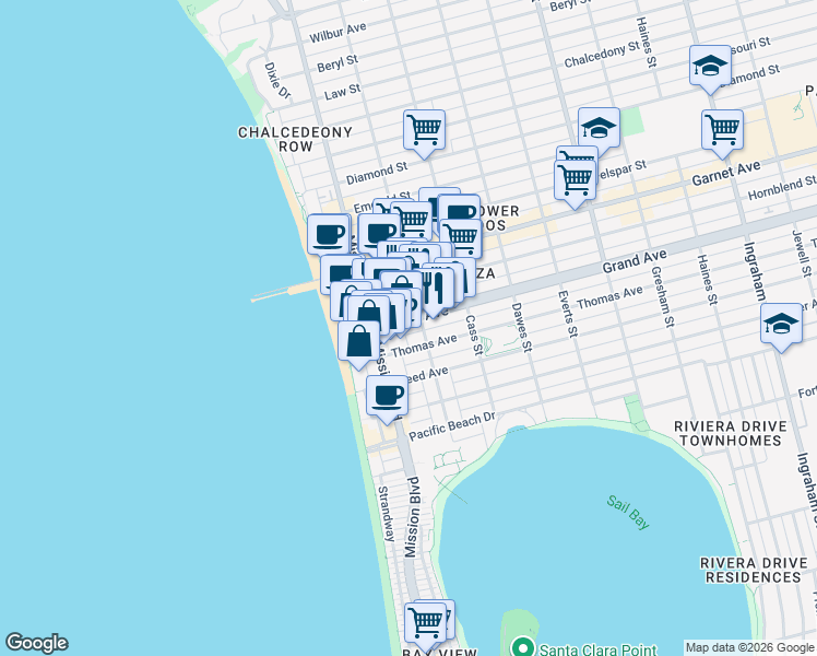 map of restaurants, bars, coffee shops, grocery stores, and more near in San Diego