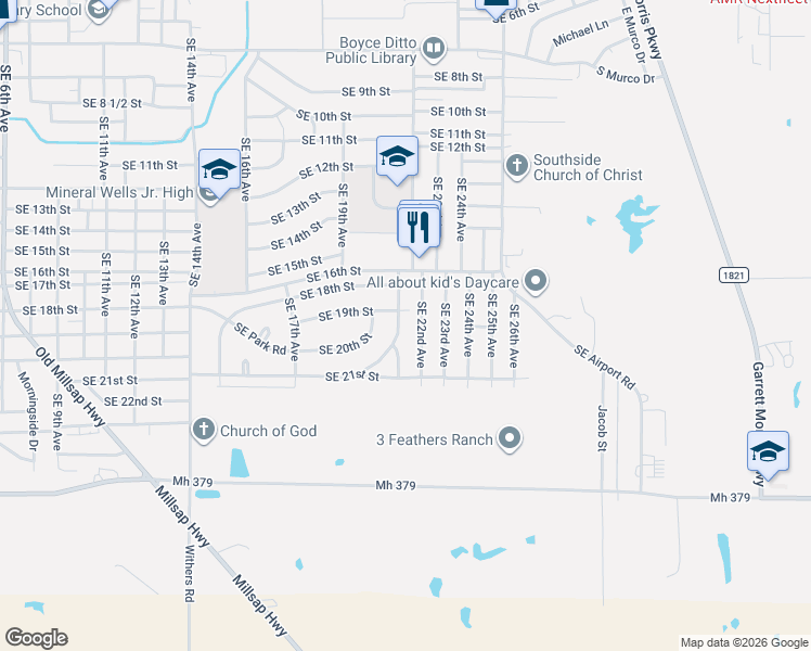 map of restaurants, bars, coffee shops, grocery stores, and more near 2008 Southeast 21st Avenue in Mineral Wells