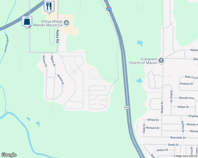 map of restaurants, bars, coffee shops, grocery stores, and more near Fausett Drive in Macon