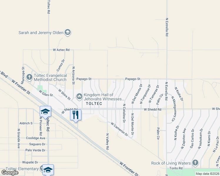 map of restaurants, bars, coffee shops, grocery stores, and more near 4115 North Valley Road in Eloy