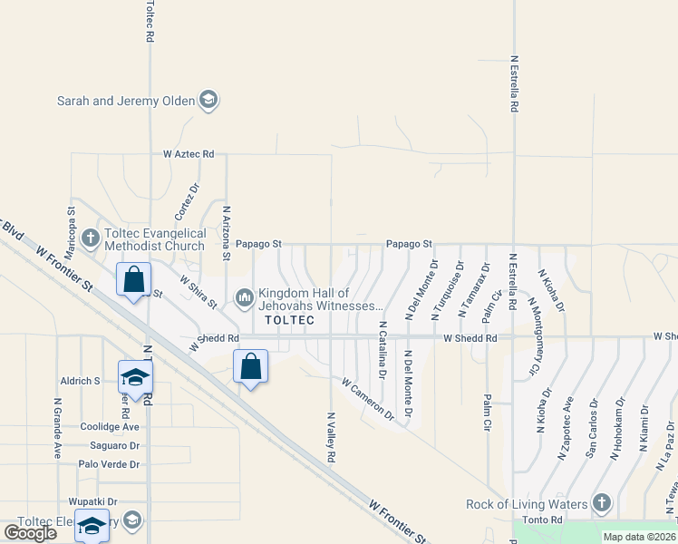 map of restaurants, bars, coffee shops, grocery stores, and more near 4115 North Valley Road in Eloy