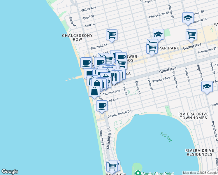 map of restaurants, bars, coffee shops, grocery stores, and more near in San Diego