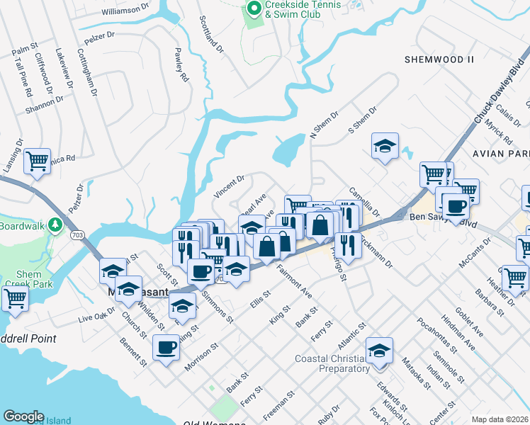map of restaurants, bars, coffee shops, grocery stores, and more near 15 Joyce Avenue in Mount Pleasant