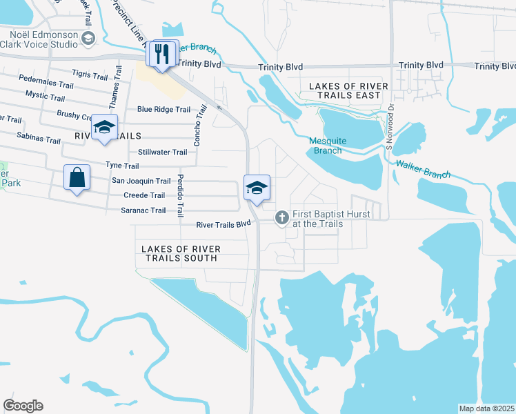 map of restaurants, bars, coffee shops, grocery stores, and more near 2605 Trinity Trail Way in Fort Worth