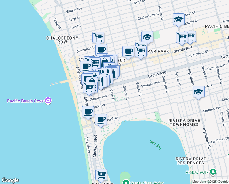 map of restaurants, bars, coffee shops, grocery stores, and more near 1012 Thomas Avenue in San Diego