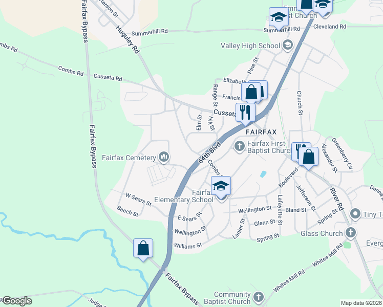 map of restaurants, bars, coffee shops, grocery stores, and more near 310 Combs Street in Valley