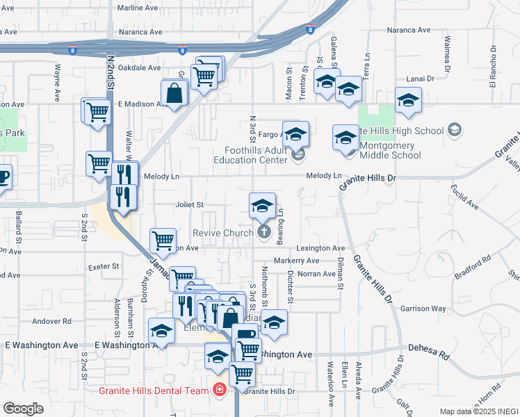 map of restaurants, bars, coffee shops, grocery stores, and more near 1507 Constancia Way in El Cajon