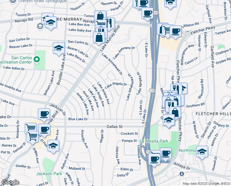 map of restaurants, bars, coffee shops, grocery stores, and more near 6314 Arms Lake Avenue in San Diego
