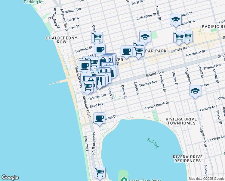 map of restaurants, bars, coffee shops, grocery stores, and more near in San Diego