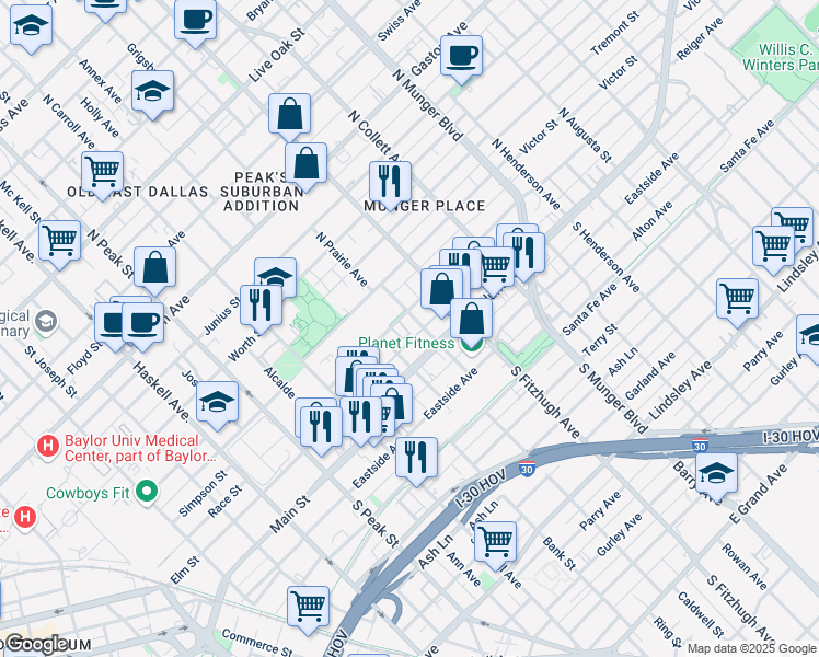 map of restaurants, bars, coffee shops, grocery stores, and more near 4706 Reiger Avenue in Dallas