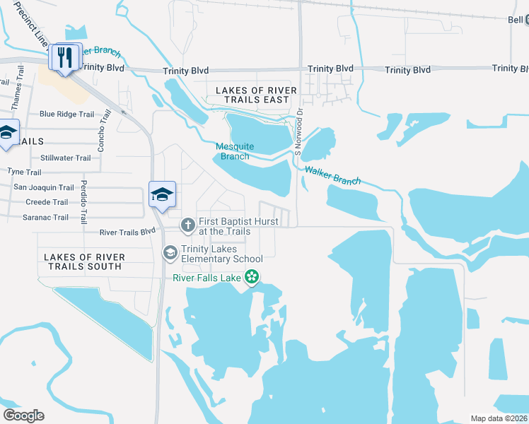 map of restaurants, bars, coffee shops, grocery stores, and more near 2616 Stadium View Drive in Fort Worth