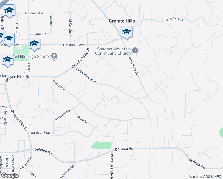 map of restaurants, bars, coffee shops, grocery stores, and more near 2085 Valley View Boulevard in El Cajon