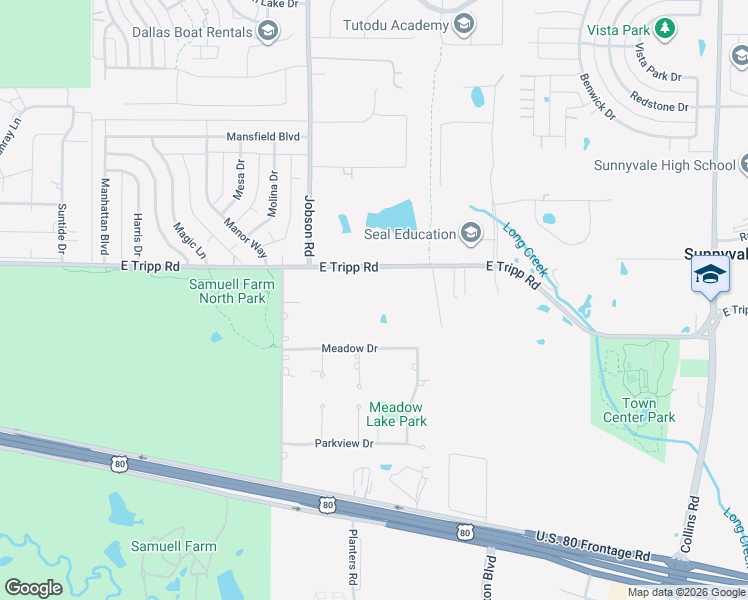 map of restaurants, bars, coffee shops, grocery stores, and more near 314 East Tripp Road in Mesquite