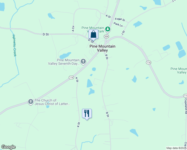 map of restaurants, bars, coffee shops, grocery stores, and more near 346 B Street in Pine Mountain Valley