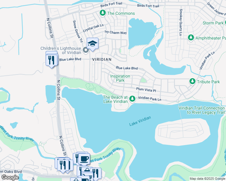 map of restaurants, bars, coffee shops, grocery stores, and more near 1115 Viridian Park Lane in Arlington