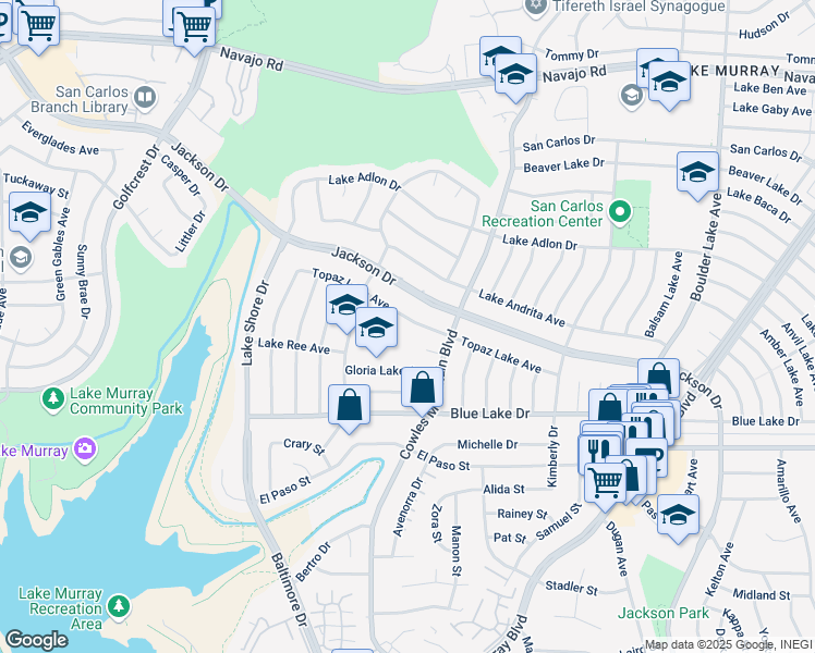 map of restaurants, bars, coffee shops, grocery stores, and more near 7854 Cowles Mountain Place in San Diego