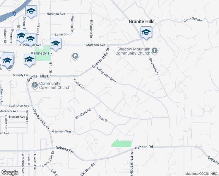 map of restaurants, bars, coffee shops, grocery stores, and more near 1932 Euclid Avenue in El Cajon