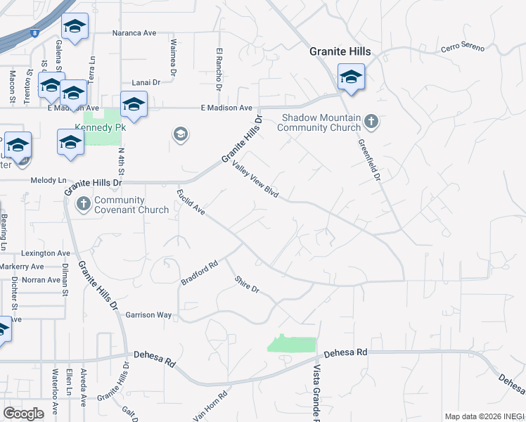 map of restaurants, bars, coffee shops, grocery stores, and more near 1932 Euclid Avenue in El Cajon