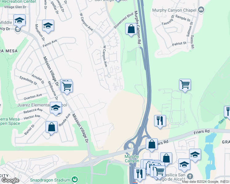 map of restaurants, bars, coffee shops, grocery stores, and more near 2681 West Canyon Avenue in San Diego