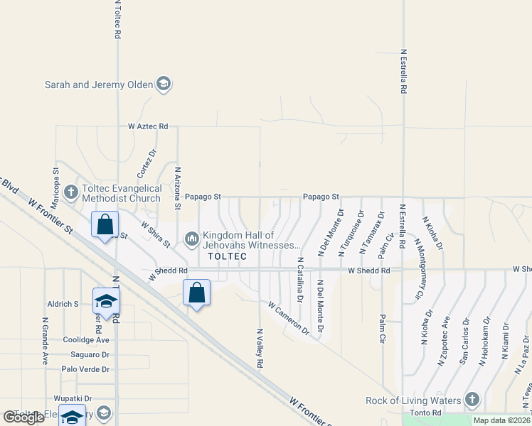 map of restaurants, bars, coffee shops, grocery stores, and more near 4115 North Valley Road in Eloy