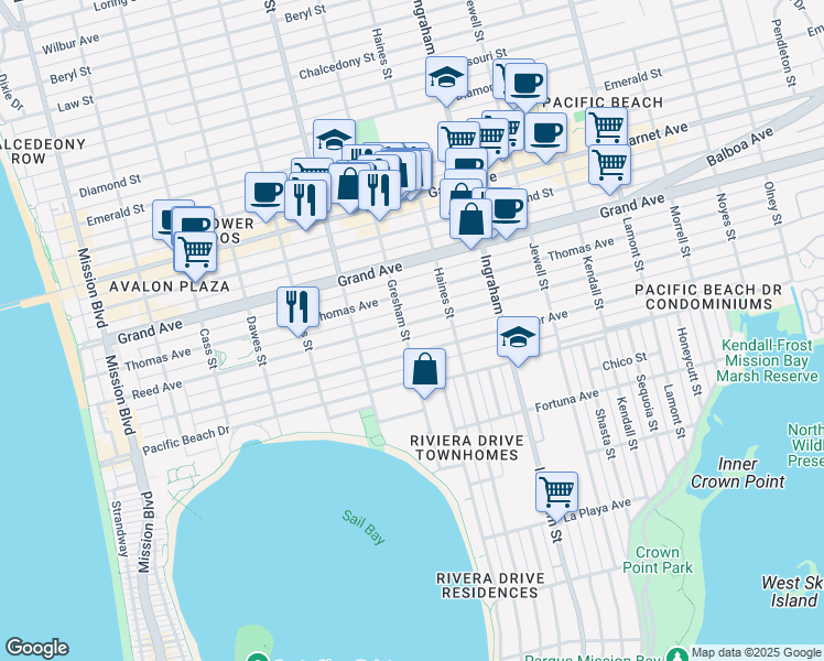 map of restaurants, bars, coffee shops, grocery stores, and more near 4211 Gresham Street in San Diego
