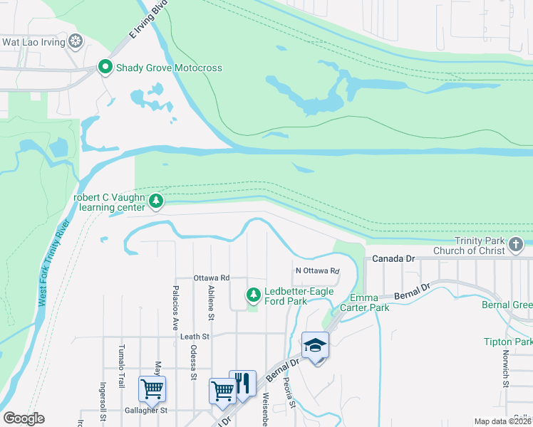 map of restaurants, bars, coffee shops, grocery stores, and more near 4642 Mexicana Road in Dallas