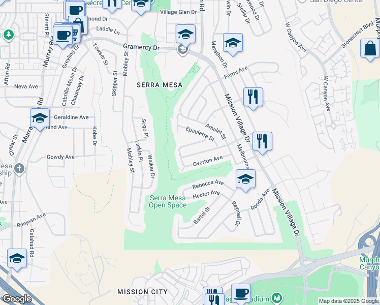 map of restaurants, bars, coffee shops, grocery stores, and more near 9142 Irvington Avenue in San Diego