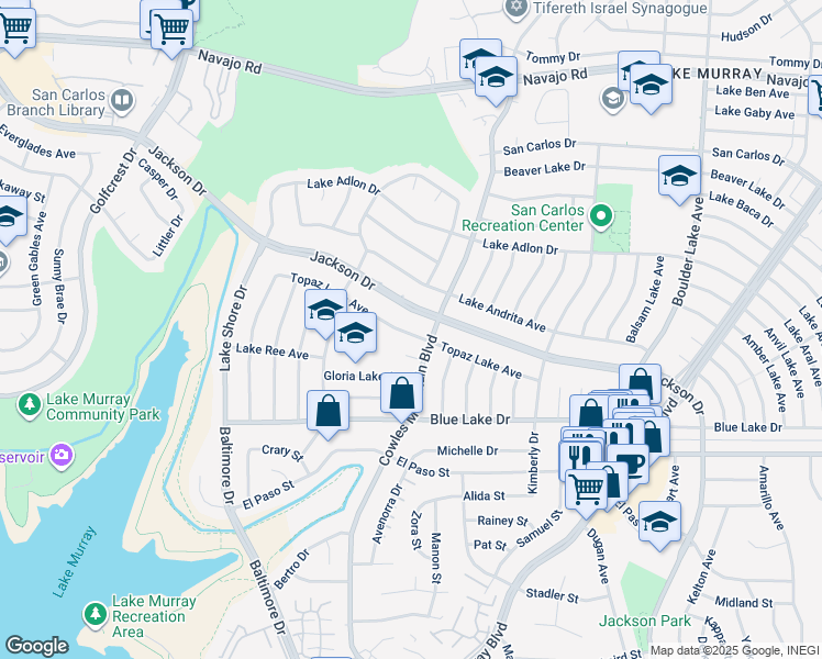 map of restaurants, bars, coffee shops, grocery stores, and more near 7854 Cowles Mountain Place in San Diego
