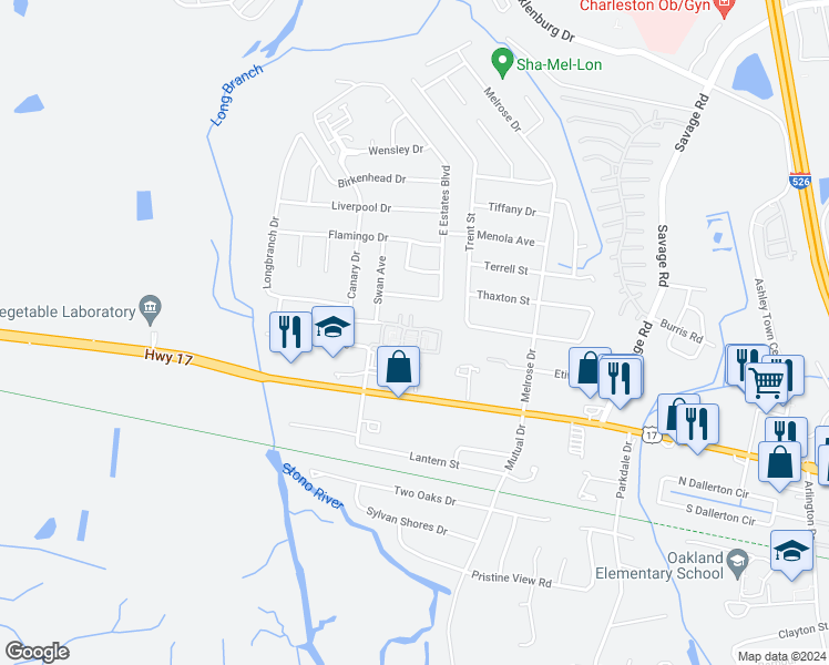 map of restaurants, bars, coffee shops, grocery stores, and more near 2497 Etiwan Avenue in Charleston