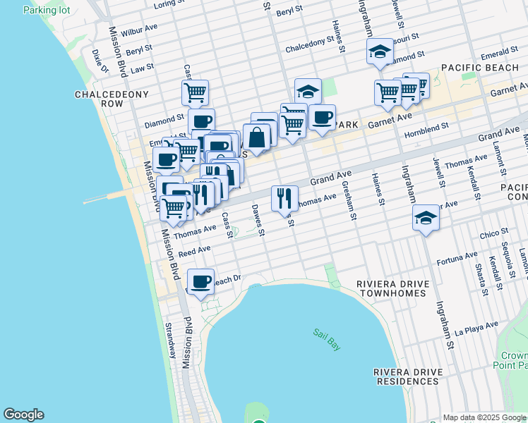 map of restaurants, bars, coffee shops, grocery stores, and more near 4275 Dawes Street in San Diego