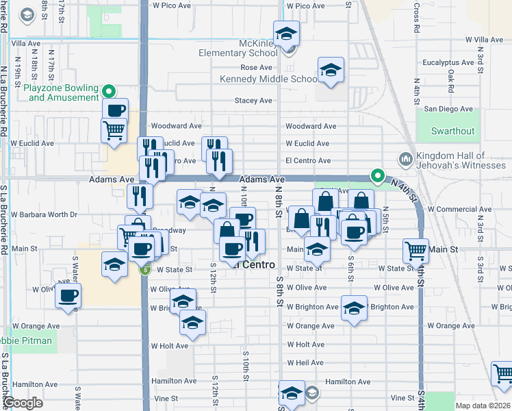 map of restaurants, bars, coffee shops, grocery stores, and more near 873 West Commercial Avenue in El Centro