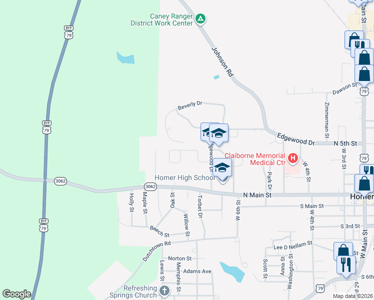map of restaurants, bars, coffee shops, grocery stores, and more near 220 Bolling Drive in Homer